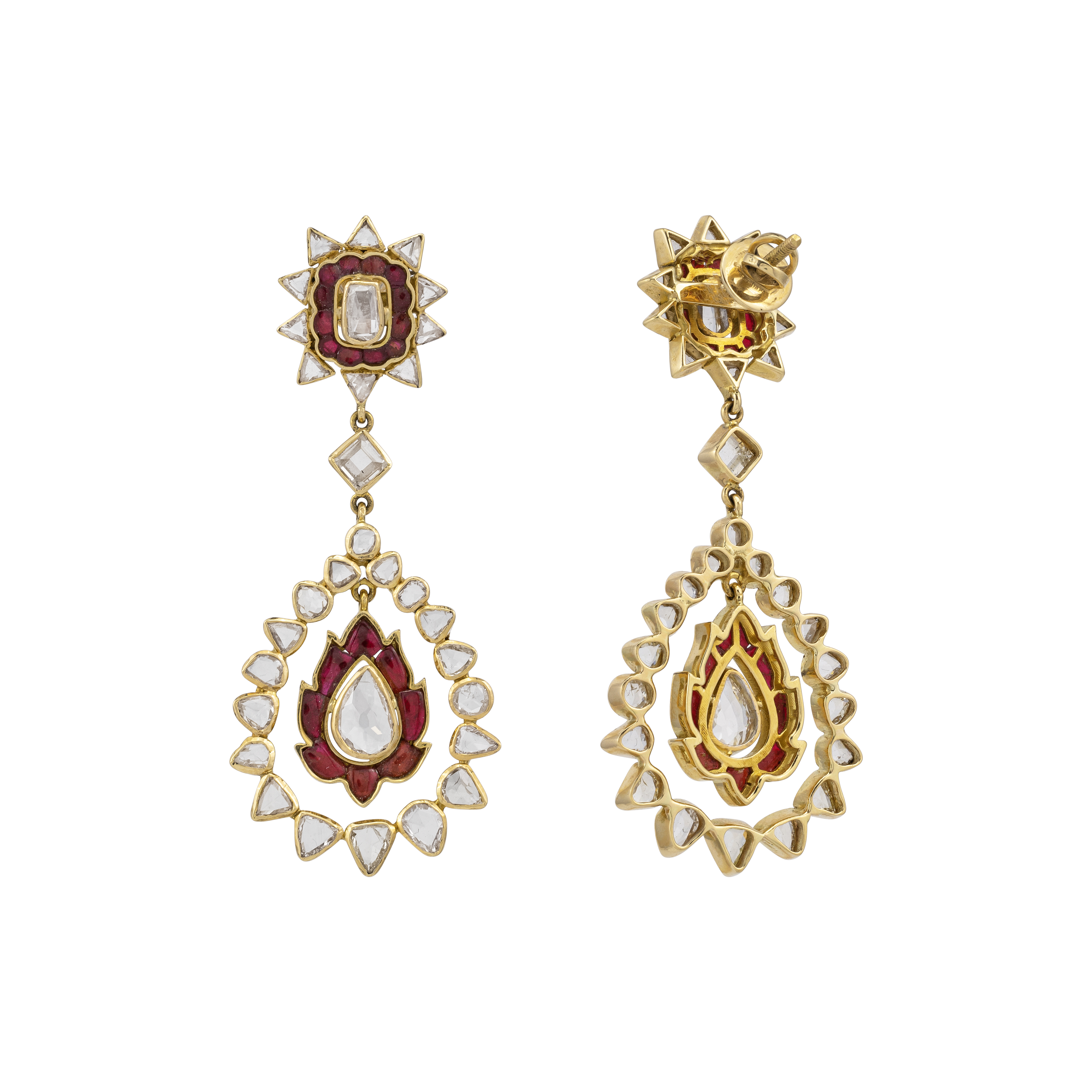 Red Talaf Rosecut Polki Drop Earrings